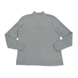 Elle women's blue long sleeve pearl embellished sweater, size L.